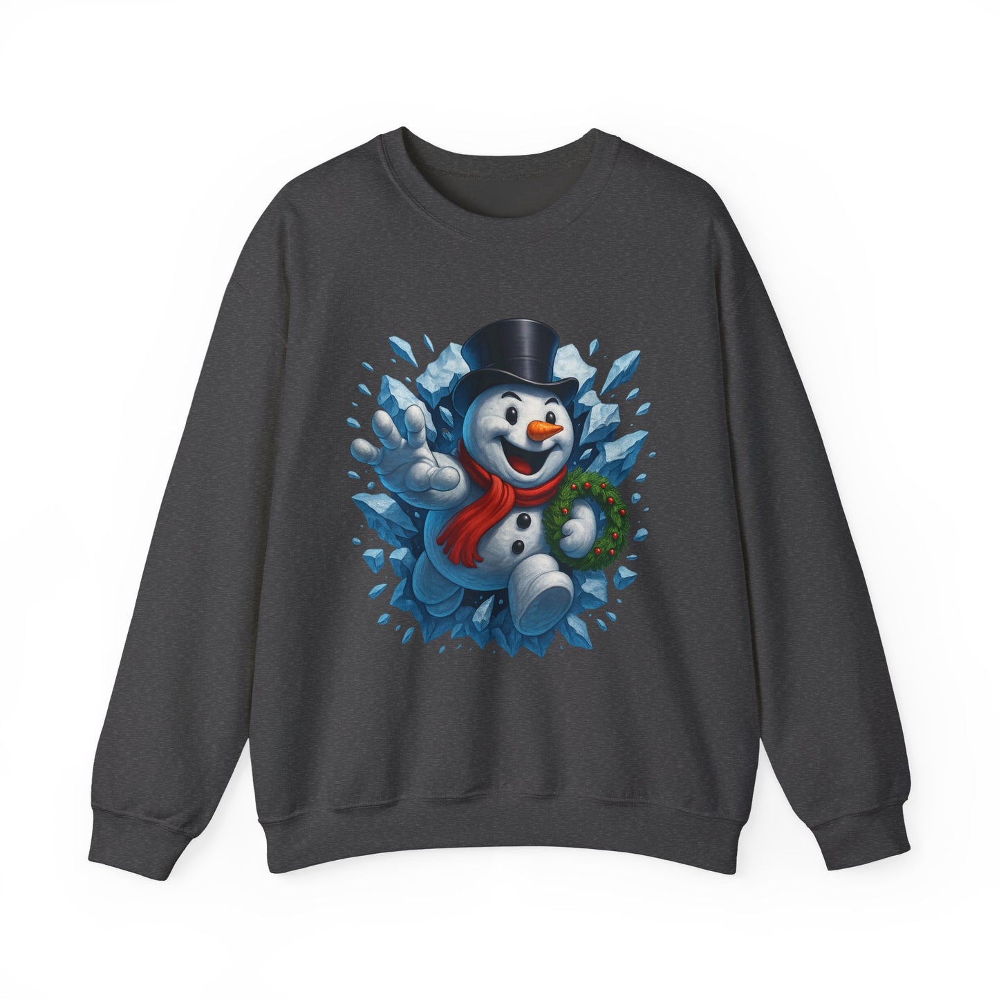 Cheerful Snowman Wreath Crewneck Sweatshirt | Christmas Winter Snowman