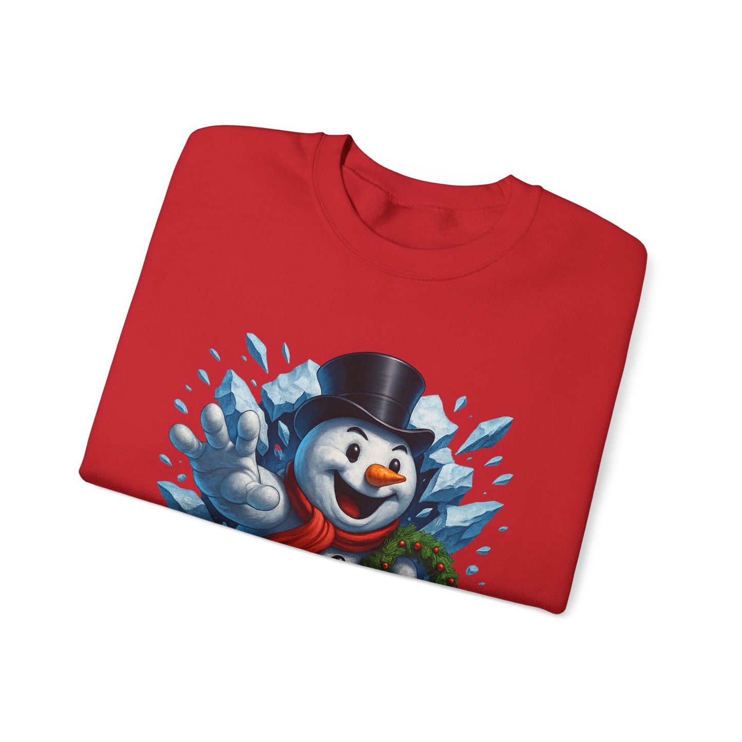 Cheerful Snowman Wreath Crewneck Sweatshirt | Christmas Winter Snowman