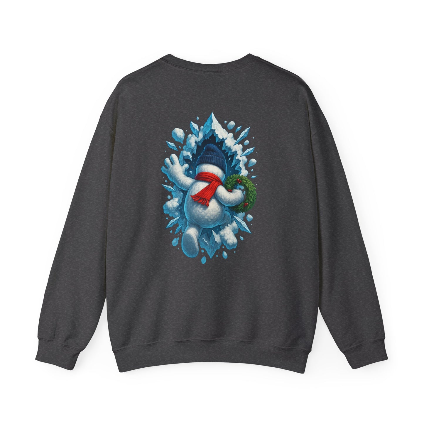 Cheerful Snowman Wreath Crewneck Sweatshirt | Christmas Winter Snowman