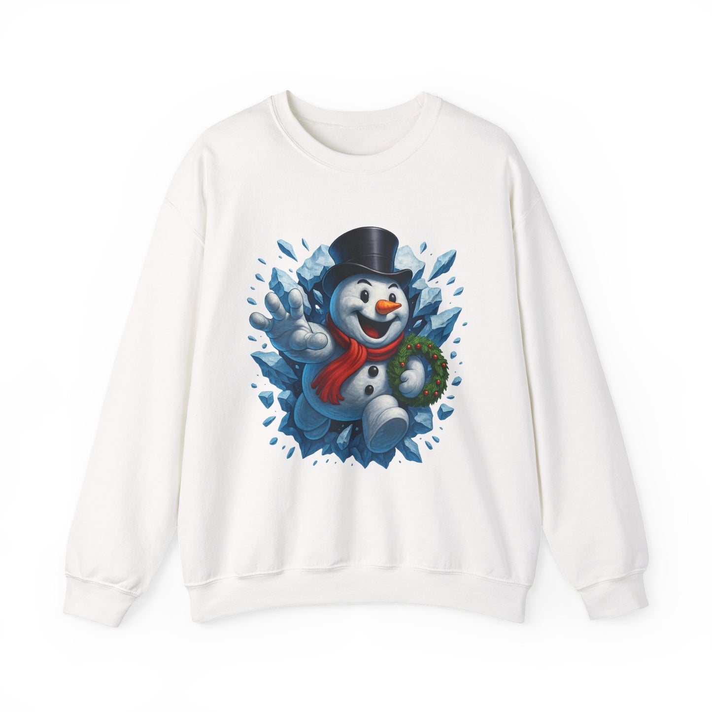 Cheerful Snowman Wreath Crewneck Sweatshirt | Christmas Winter Snowman