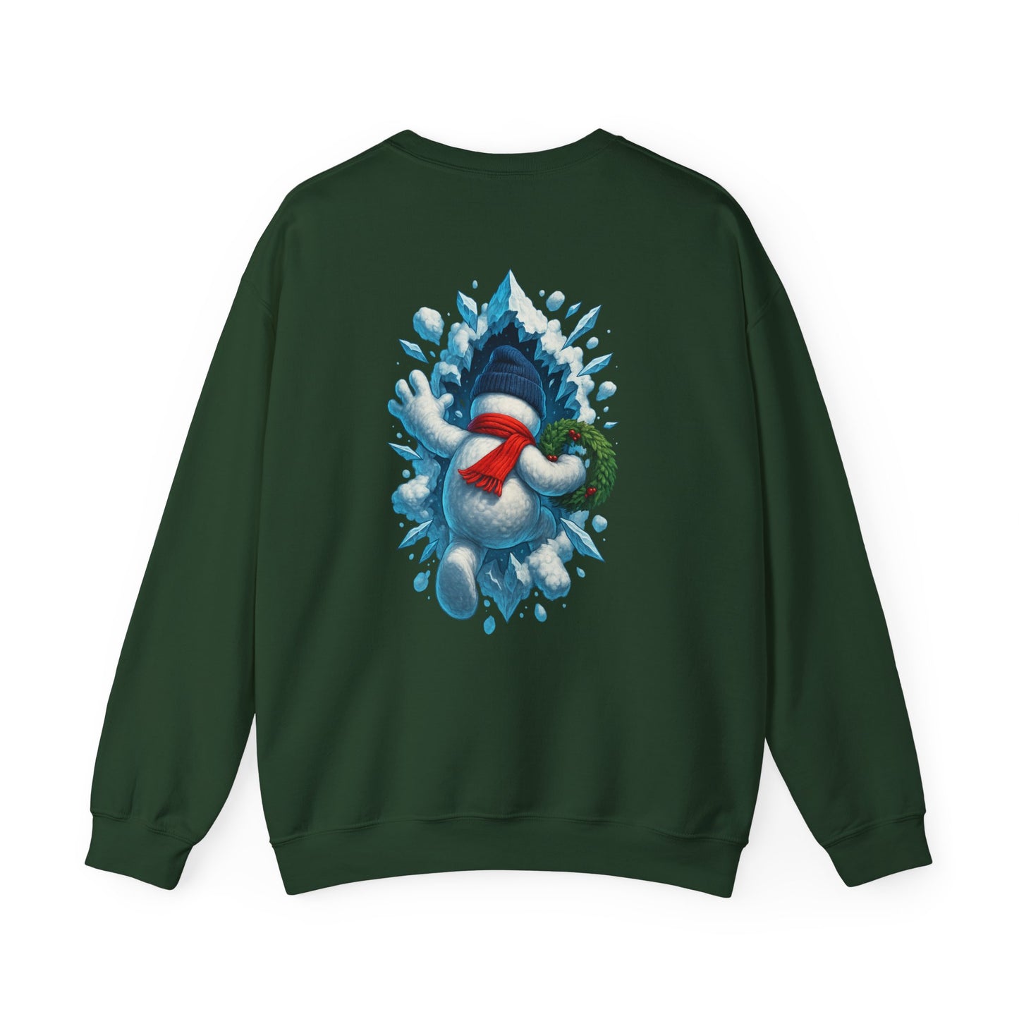 Cheerful Snowman Wreath Crewneck Sweatshirt | Christmas Winter Snowman