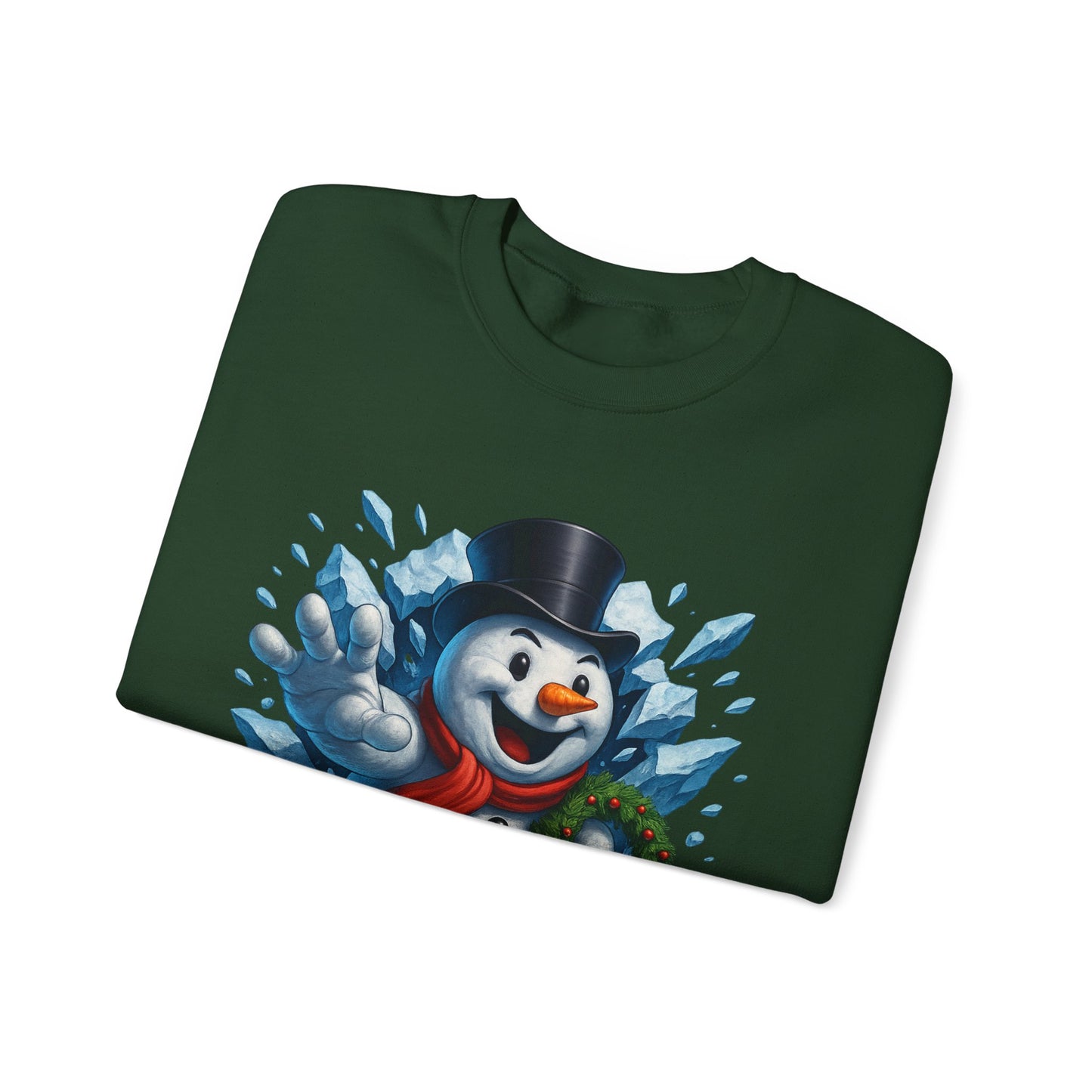 Cheerful Snowman Wreath Crewneck Sweatshirt | Christmas Winter Snowman