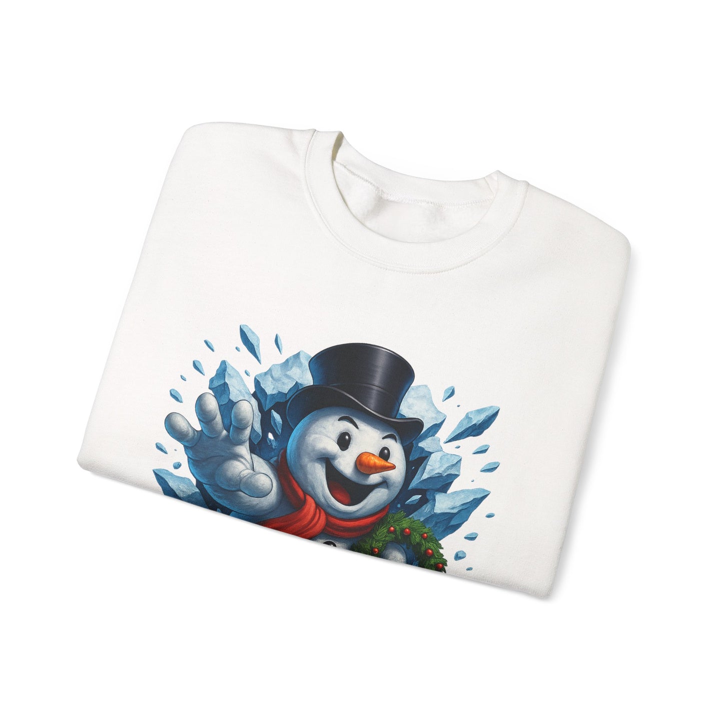 Cheerful Snowman Wreath Crewneck Sweatshirt | Christmas Winter Snowman