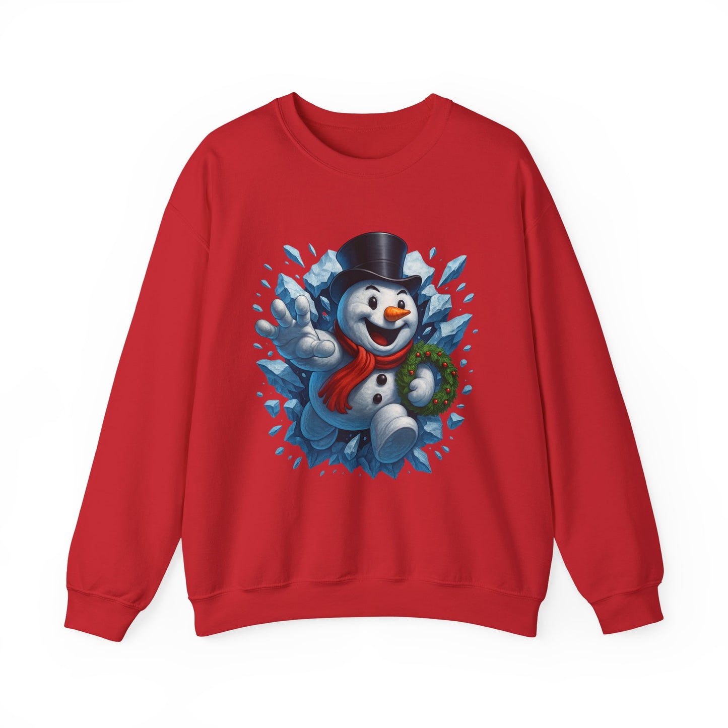 Cheerful Snowman Wreath Crewneck Sweatshirt | Christmas Winter Snowman