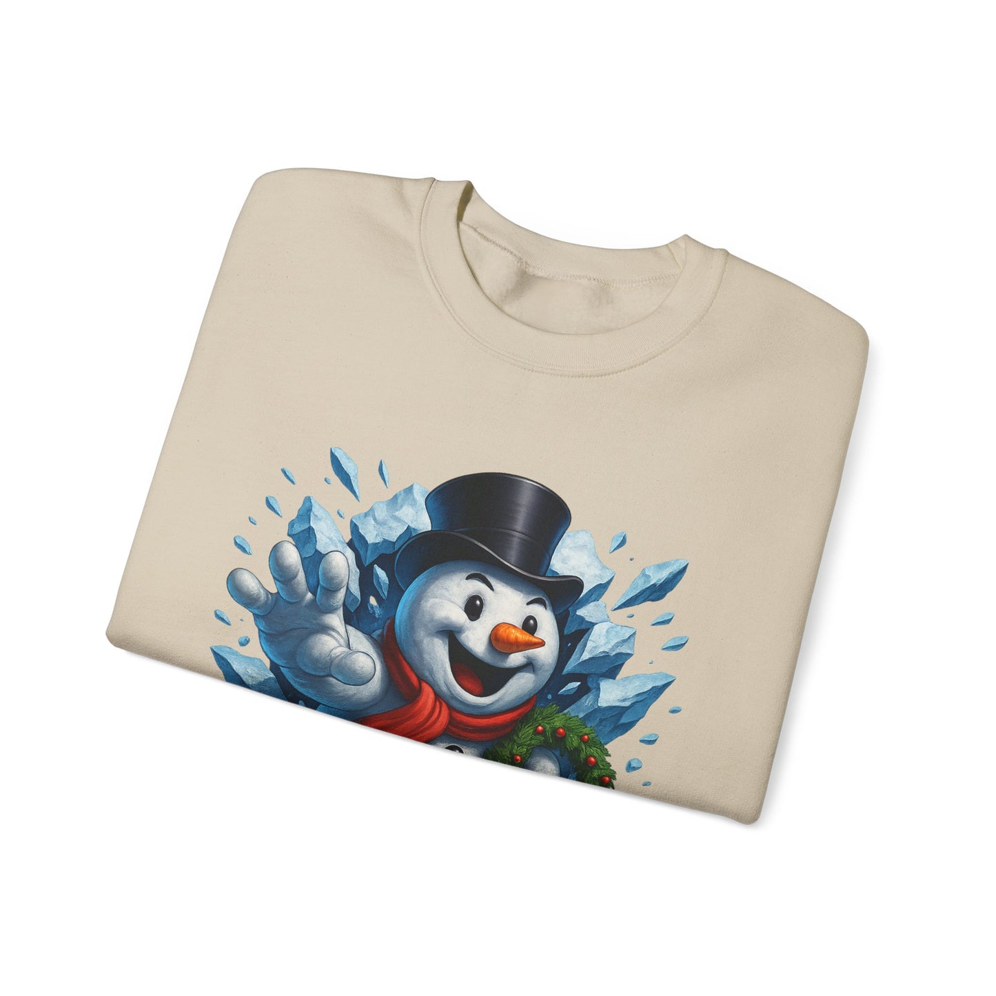 Cheerful Snowman Wreath Crewneck Sweatshirt | Christmas Winter Snowman