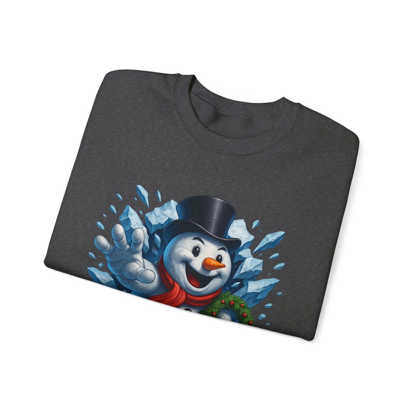 Cheerful Snowman Wreath Crewneck Sweatshirt | Christmas Winter Snowman