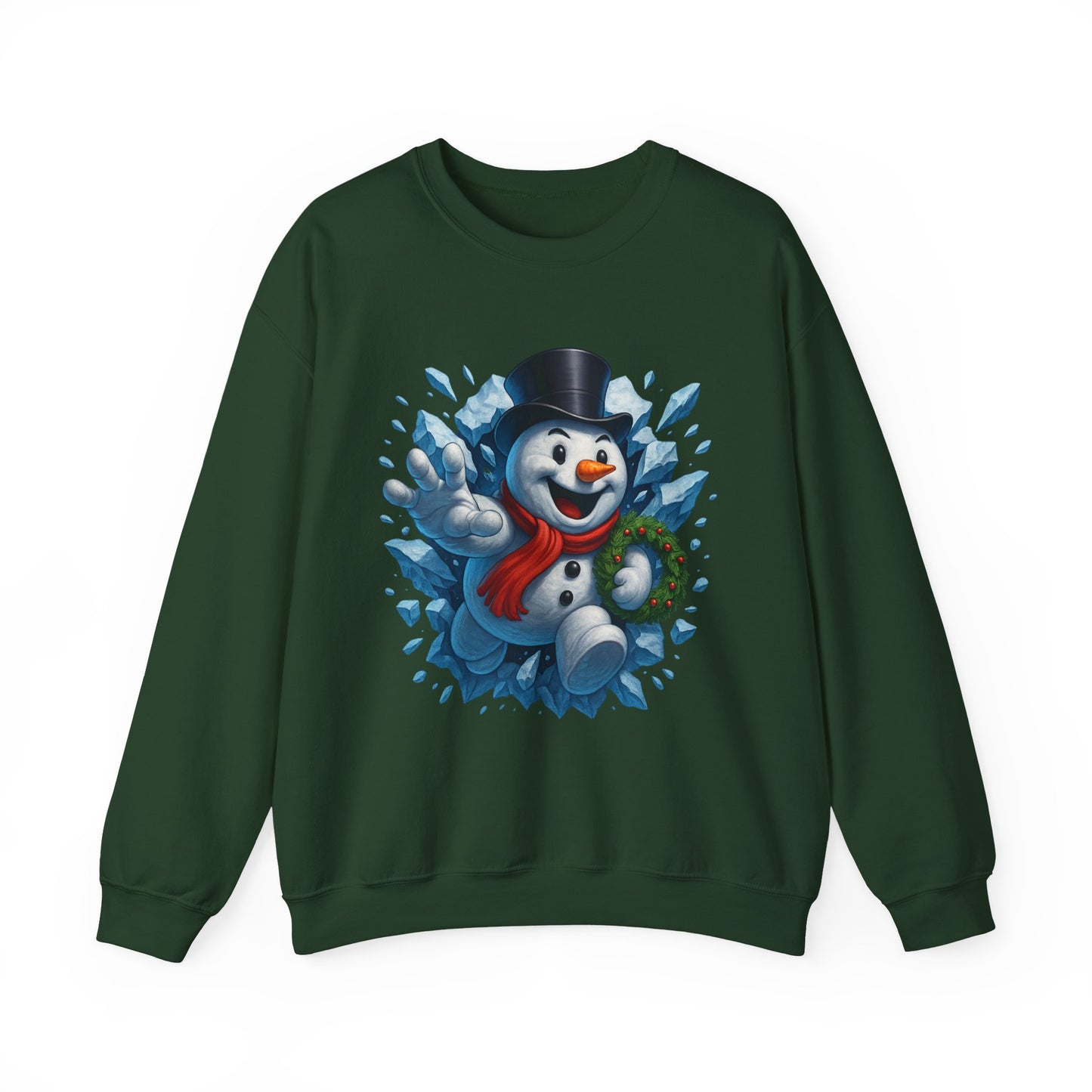 Cheerful Snowman Wreath Crewneck Sweatshirt | Christmas Winter Snowman