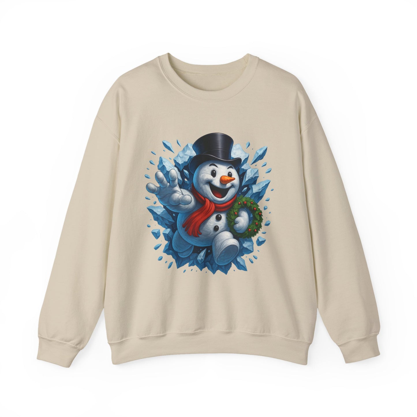Cheerful Snowman Wreath Crewneck Sweatshirt | Christmas Winter Snowman